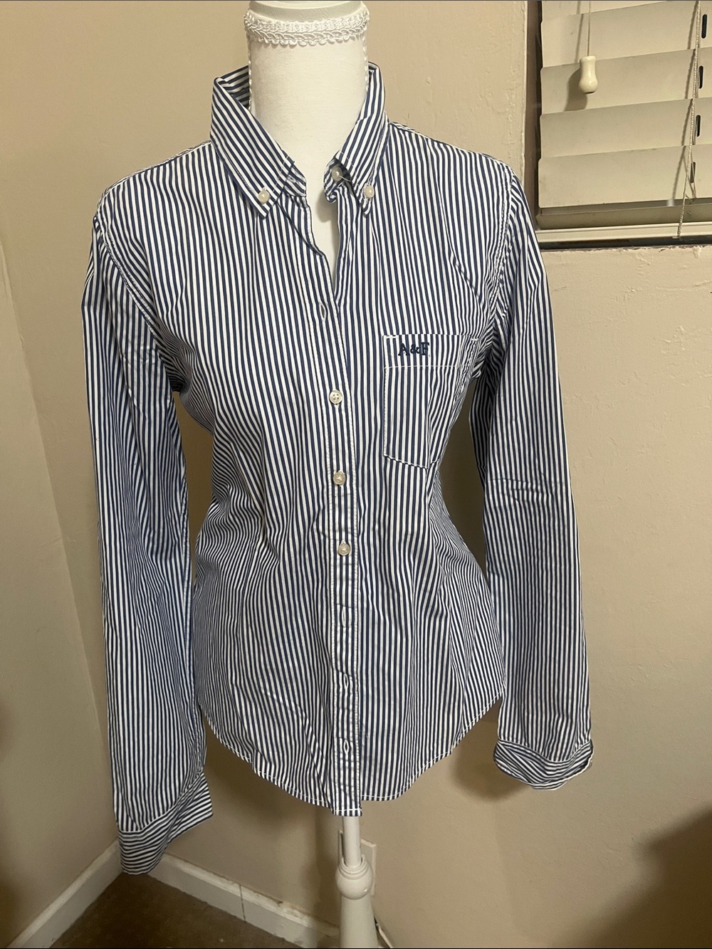 Abercrombie & Fitch Blue and White Striped Button-Down Shirt